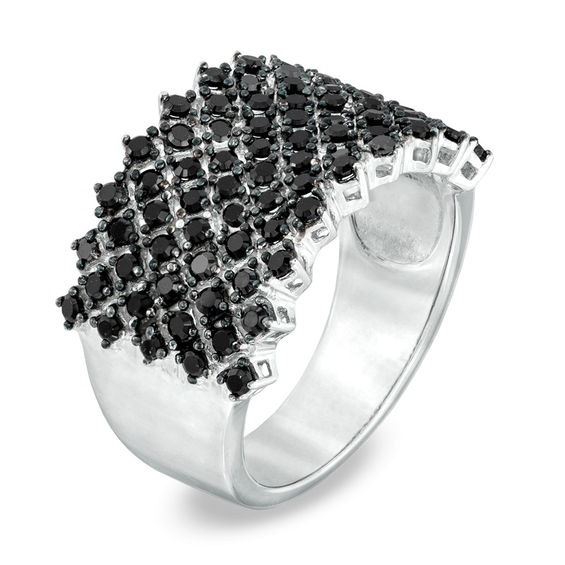Previously Owned - 1 CT. T.w. Black Diamond Multi-Row Band in Sterling Silver