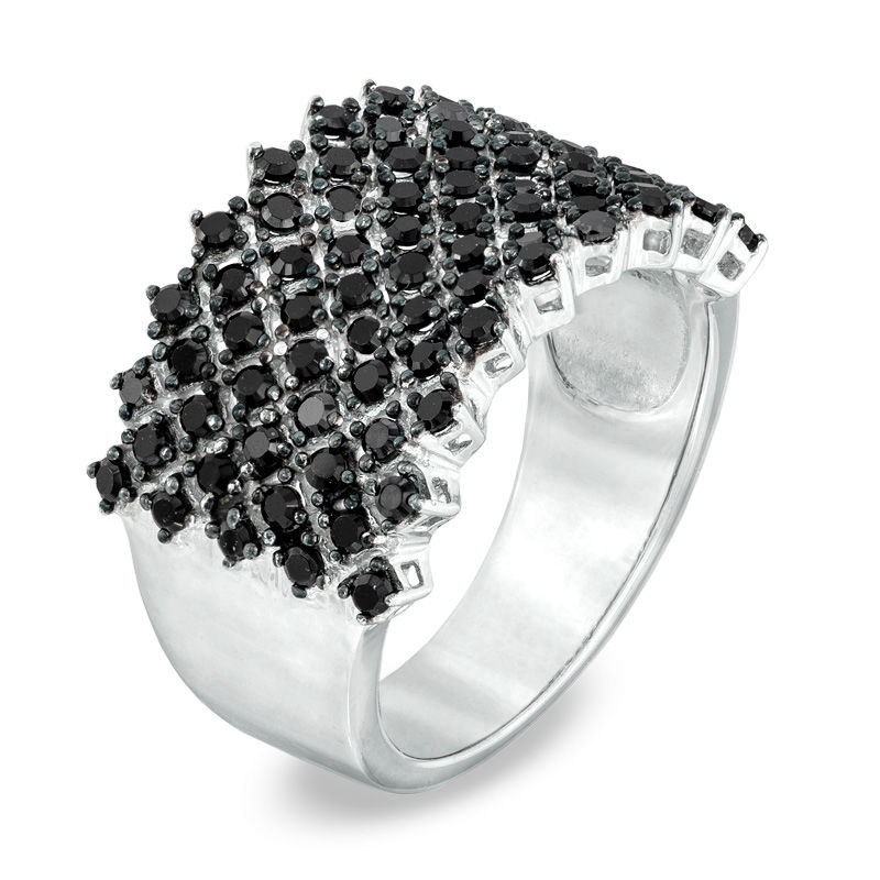 Main Image 2 of Previously Owned - 1 CT. T.W. Black Diamond Multi-Row Band in Sterling Silver