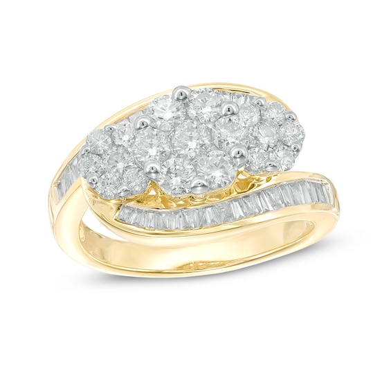 Previously Owned - 1-1/2 CT. T.w. Diamond Three Flower Bypass Ring in 14K Gold