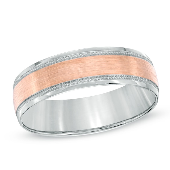 Previously Owned - 4.0mm Comfort Fit Vintage-Style Beaded Band in 10K Two-Tone Gold