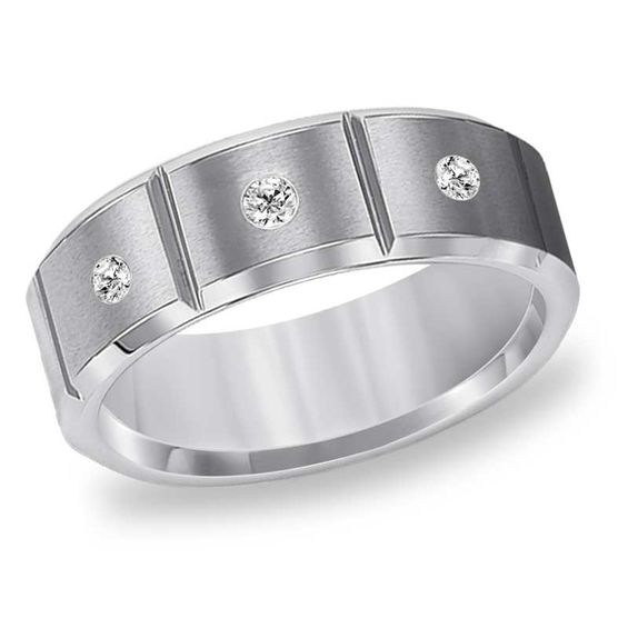 Previously Owned - Triton 1/10 CT. T.w. Diamond Comfort Fit Three Stone Tungsten Wedding Band
