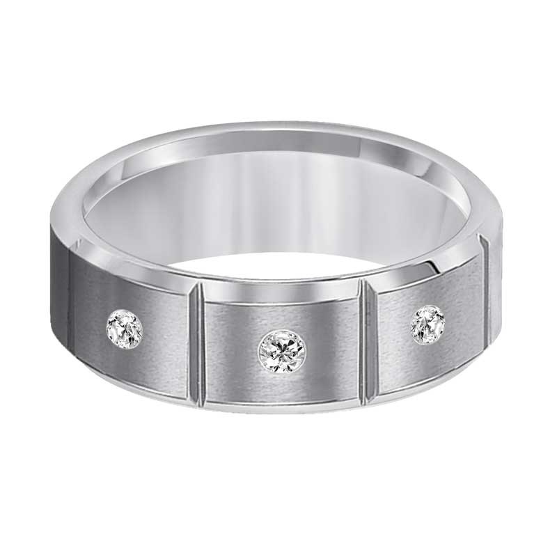 Main Image 2 of Previously Owned - Triton 1/10 CT. T.W. Diamond Comfort Fit Three Stone Tungsten Wedding Band