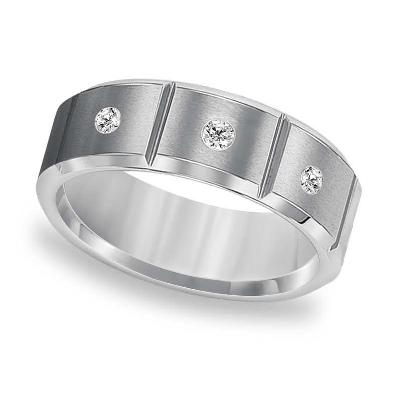 Main Image 3 of Previously Owned - Triton 1/10 CT. T.W. Diamond Comfort Fit Three Stone Tungsten Wedding Band