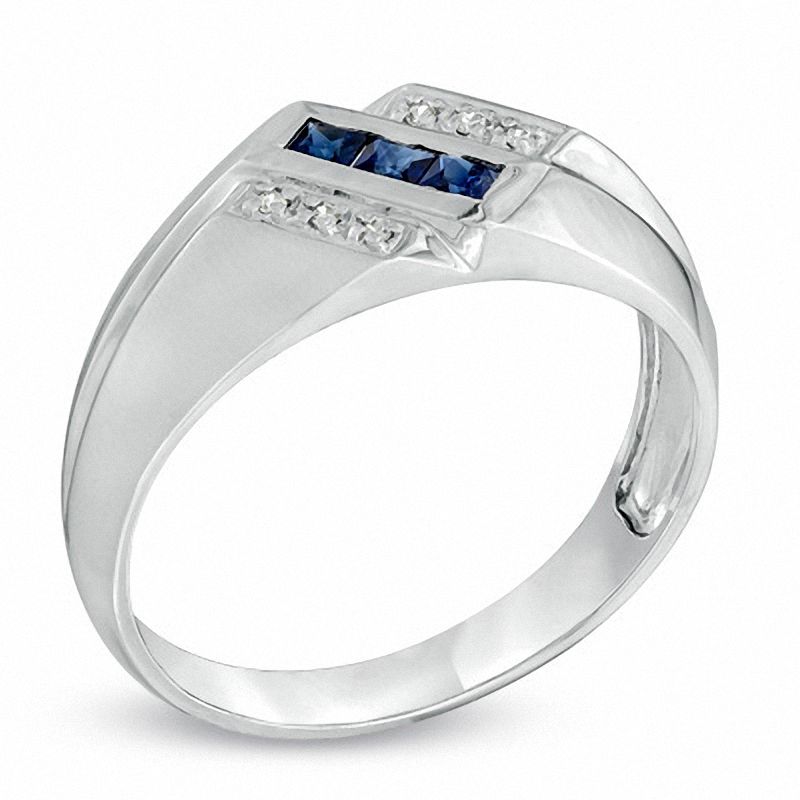 Main Image 2 of Previously Owned - Square-Cut Lab-Created Blue Sapphire and Diamond Accent Ring in 10K White Gold