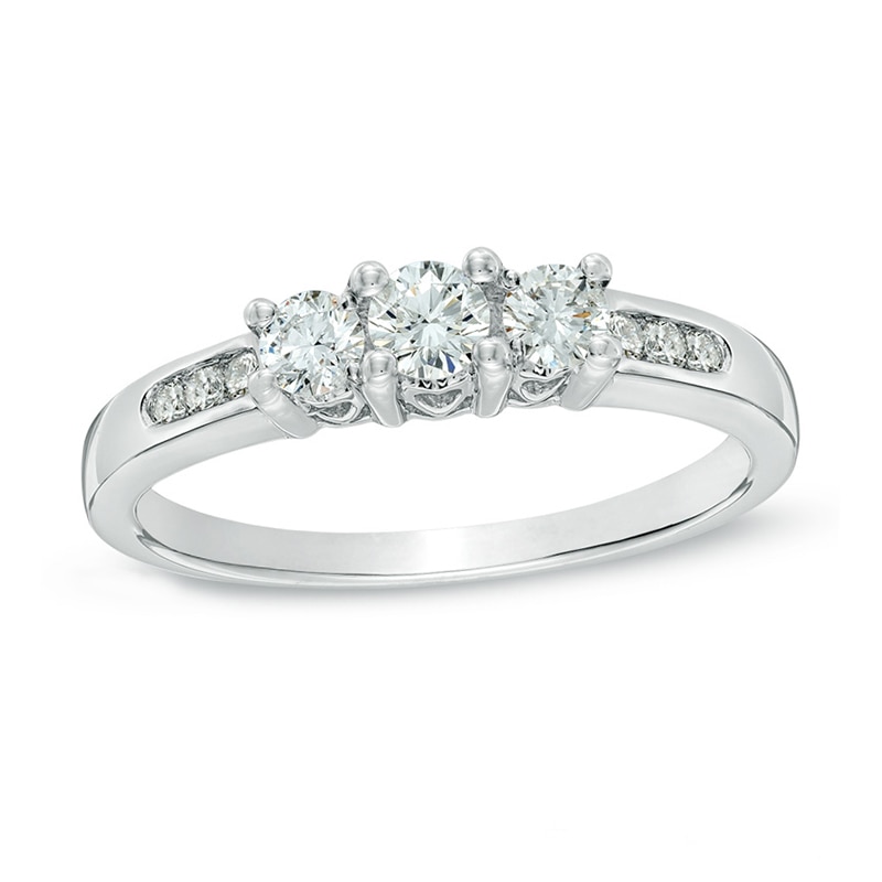 Main Image 1 of Previously Owned - 1/2 CT. T.W. Diamond Past Present Future® Ring in 14K White Gold