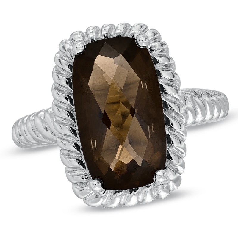 Previously Owned - Cushion-Cut Smoky Quartz Ring in Sterling Silver