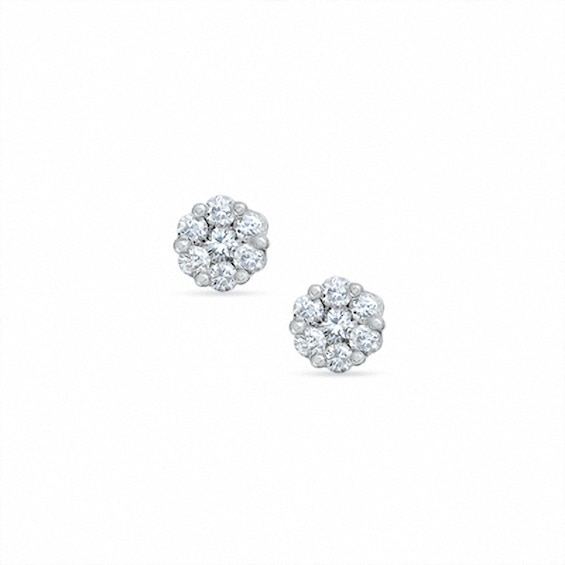 Previously Owned - 1/4 CT. T.w. Diamond Flower Earrings in 14K White Gold