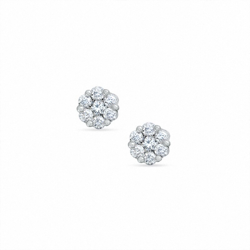 Main Image 1 of Previously Owned - 1/4 CT. T.W. Diamond Flower Earrings in 14K White Gold
