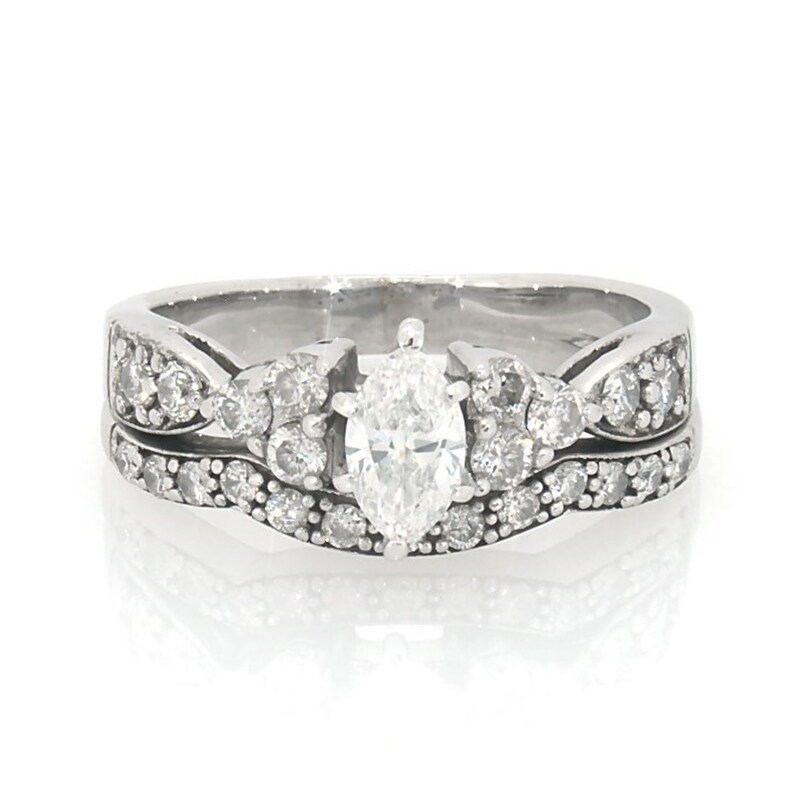 Main Image 1 of Previously Owned 1 CT. T.W. Marquise Diamond Soldered Bridal Set in 14K White Gold