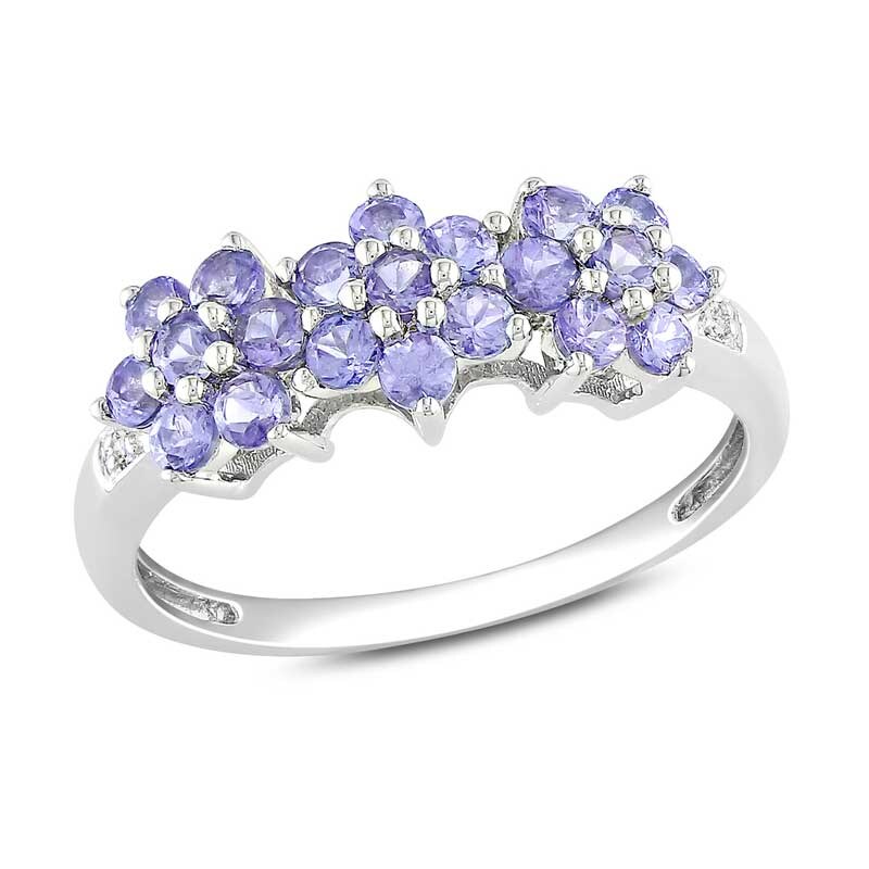 Main Image 1 of Previously Owned - Tanzanite and Diamond Accent Flower Ring in 10K White Gold