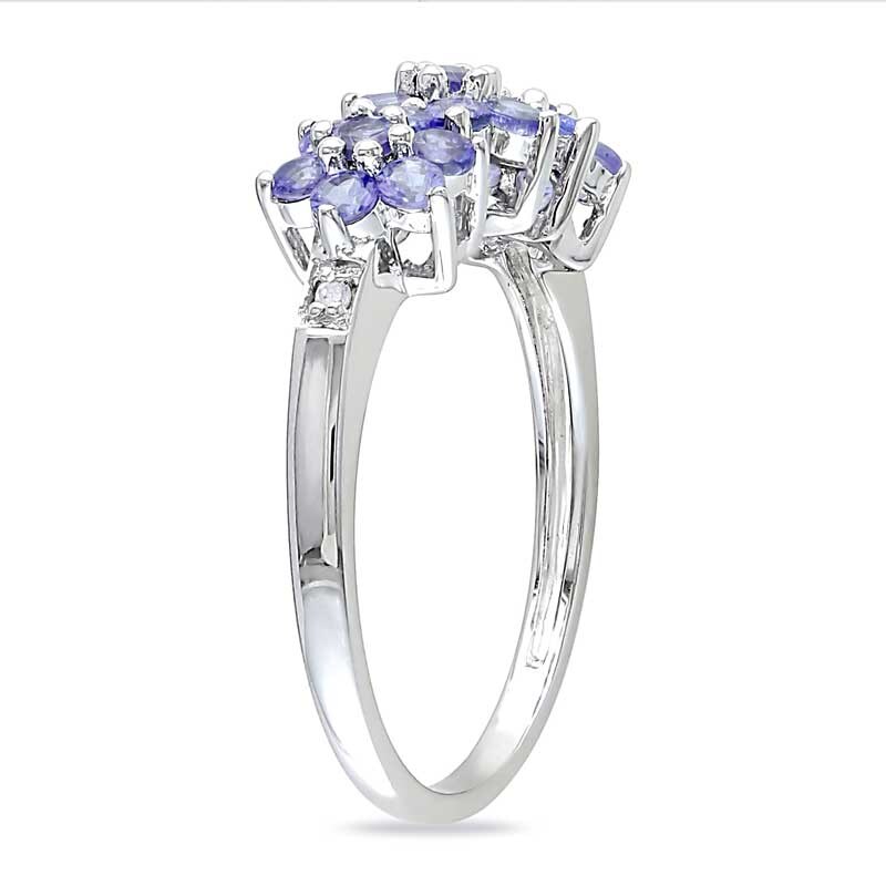 Main Image 2 of Previously Owned - Tanzanite and Diamond Accent Flower Ring in 10K White Gold