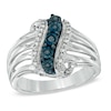 Thumbnail Image 0 of Previously Owned - Enhanced Blue and White Diamond Accent Linear Wave Ring in Sterling Silver