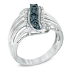 Thumbnail Image 1 of Previously Owned - Enhanced Blue and White Diamond Accent Linear Wave Ring in Sterling Silver