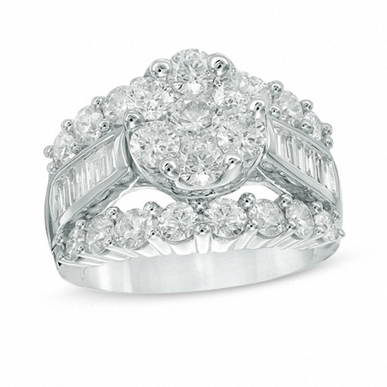 Previously Owned - 4 CT. T.W. Composite Diamond Cluster Engagement Ring in 14K White Gold Previously Owned - 4 CT. T.W. Composite Diamond Cluster Engagement Ring in 14K White Gold