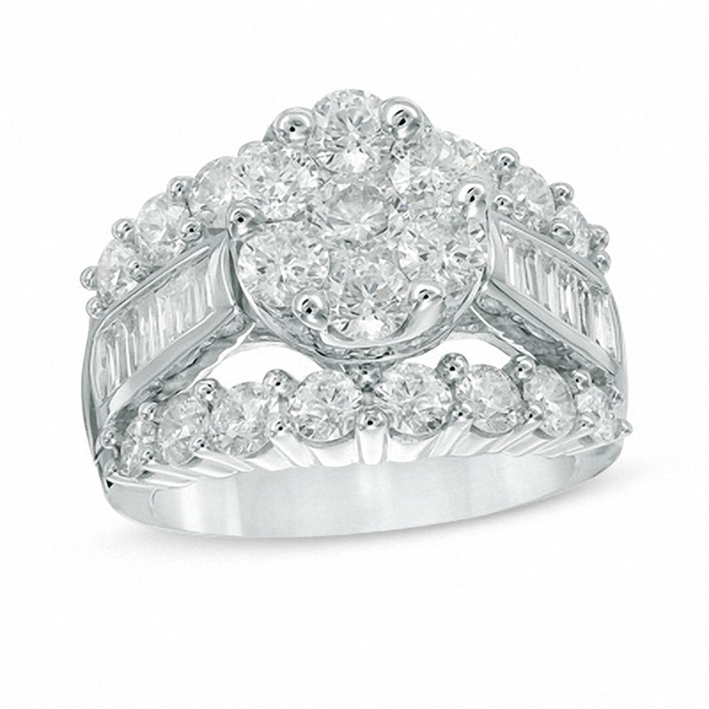 Main Image 1 of Previously Owned - 4 CT. T.W. Composite Diamond Cluster Engagement Ring in 14K White Gold