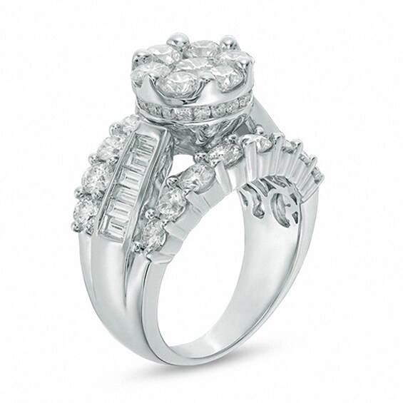Previously Owned - 4 CT. T.W. Composite Diamond Cluster Engagement Ring in 14K White Gold Previously Owned - 4 CT. T.W. Composite Diamond Cluster Engagement Ring in 14K White Gold