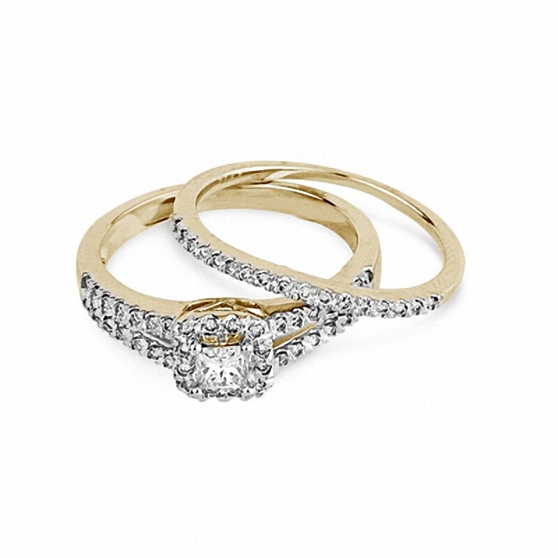 Main Image 2 of Previously Owned - 1/2 CT. T.W. Princess-Cut Diamond Bridal Set in 14K Gold
