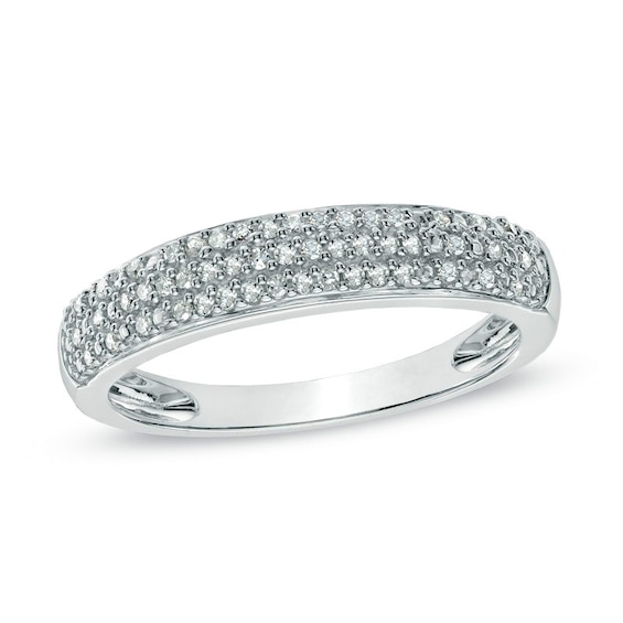 Previously Owned - 1/5 CT. T.w. Diamond Triple Row Wedding Band in Sterling Silver