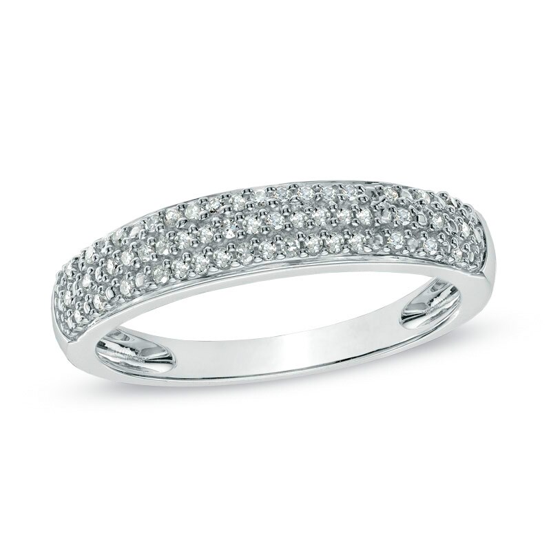 Main Image 1 of Previously Owned - 1/5 CT. T.W. Diamond Triple Row Wedding Band in Sterling Silver