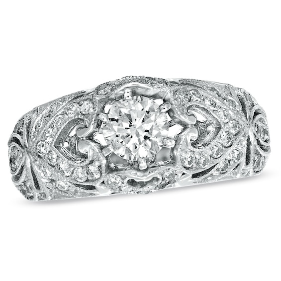 Previously Owned - 1 CT. T.w. Diamond Filigree Engagement Ring in 14K White Gold