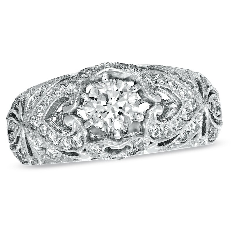 Main Image 1 of Previously Owned - 1 CT. T.W. Diamond Filigree Engagement Ring in 14K White Gold
