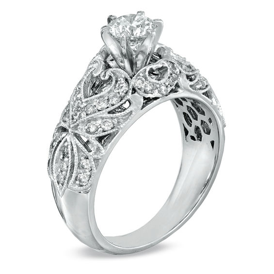 Previously Owned - 1 CT. T.w. Diamond Filigree Engagement Ring in 14K White Gold