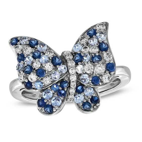 Previously Owned - Lab-Created Blue Sapphire Butterfly Ring in Sterling Silver