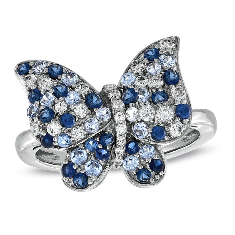 Main Image 1 of Previously Owned - Lab-Created Blue Sapphire Butterfly Ring in Sterling Silver