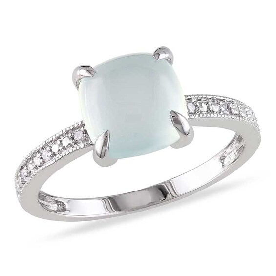Previously Owned - 8.0mm Cushion-Cut Blue Chalcedony and Diamond Accent Ring in 10K White Gold Previously Owned - 8.0mm Cushion-Cut Blue Chalcedony and Diamond Accent Ring in 10K White Gold