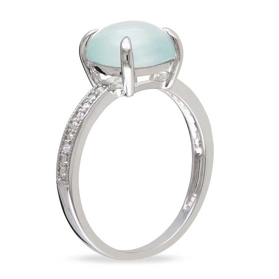Previously Owned - 8.0mm Cushion-Cut Blue Chalcedony and Diamond Accent Ring in 10K White Gold Previously Owned - 8.0mm Cushion-Cut Blue Chalcedony and Diamond Accent Ring in 10K White Gold