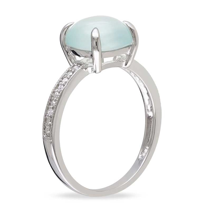 Main Image 2 of Previously Owned - 8.0mm Cushion-Cut Blue Chalcedony and Diamond Accent Ring in 10K White Gold