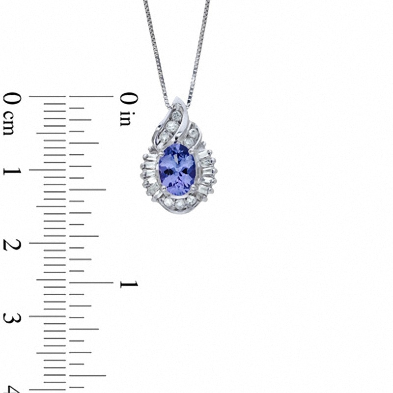 Main Image 2 of Previously Owned - Oval Tanzanite and 1/5 CT. T.W. Baguette and Round Diamond Pendant in 14K White Gold