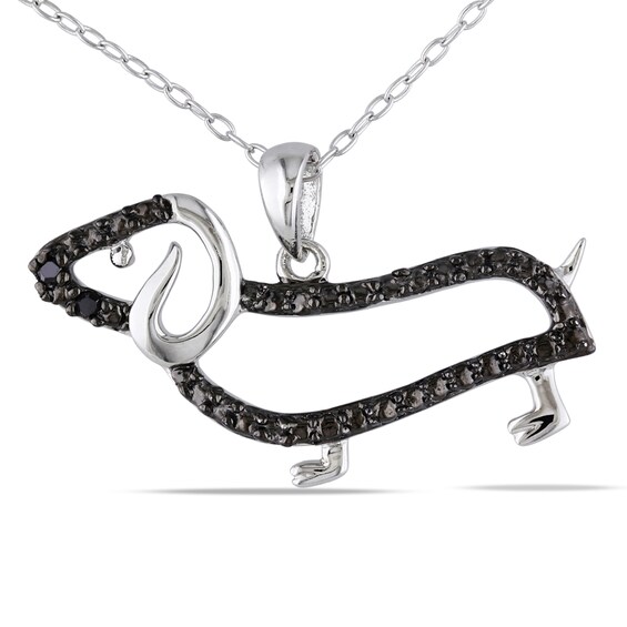 Previously Owned - Enhanced Black Diamond Accent Dachshund Pendant in Sterling Silver with Beaded Black Rhodium Previously Owned - Enhanced Black Diamond Accent Dachshund Pendant in Sterling Silver with Beaded Black Rhodium