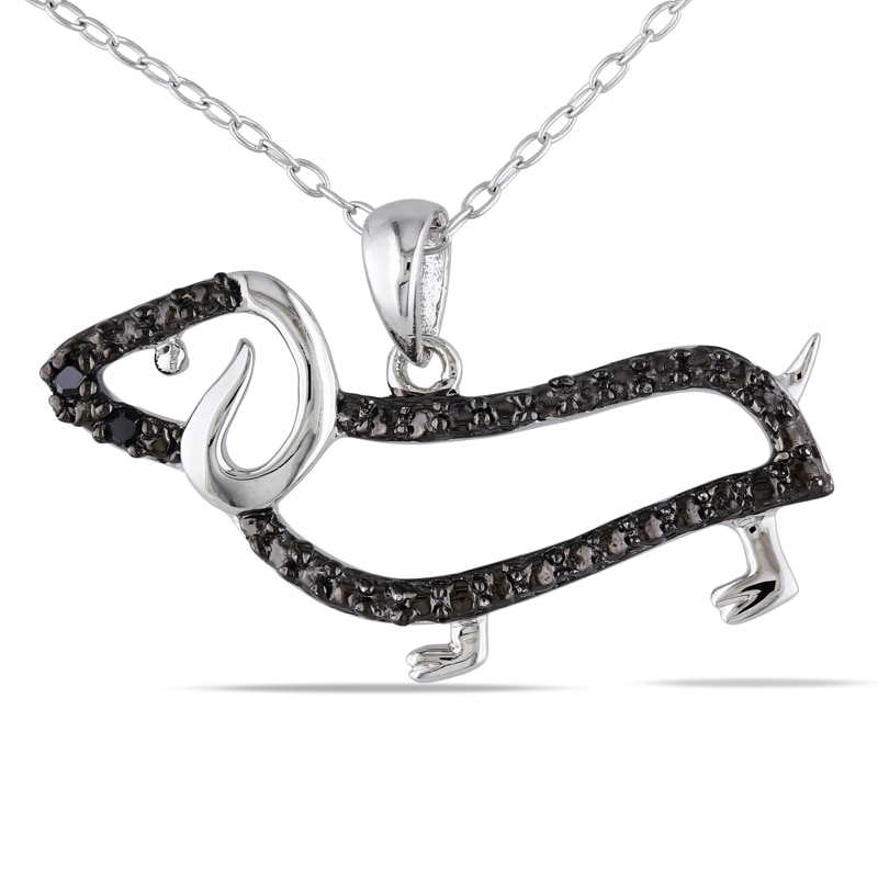 Previously Owned - Black Diamond Accent Dachshund Pendant in Sterling Silver with Beaded Black Rhodium