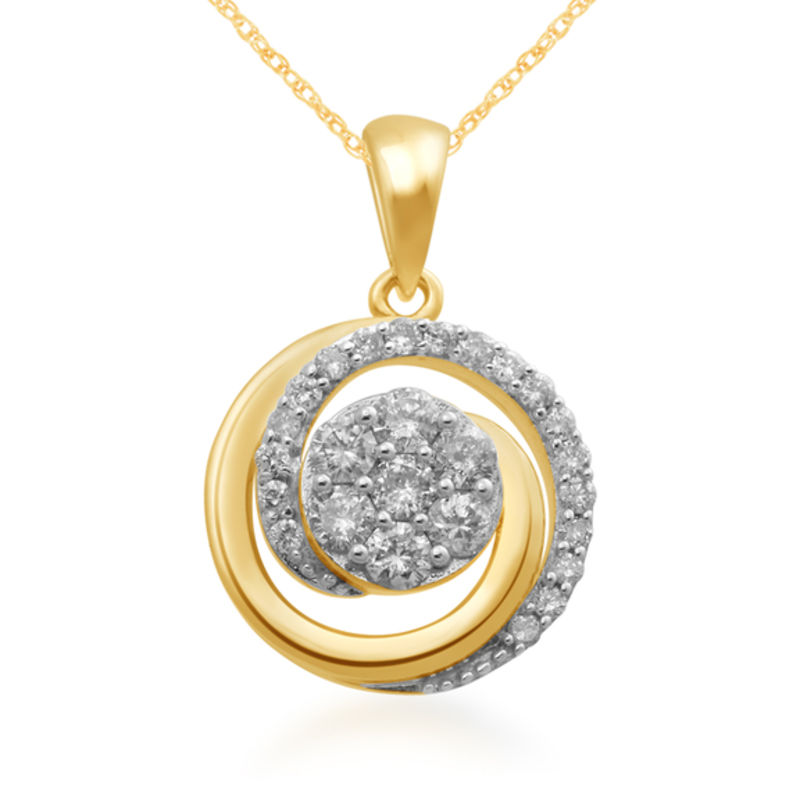 Main Image 1 of Previously Owned - 1/2 CT. T.W. Diamond Cluster Swirl Pendant in 10K Gold