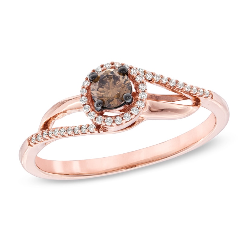 Main Image 1 of Previously Owned - 1/4 CT. T.W. Enhanced Champagne and White Diamond Bypass Ring in 10K Rose Gold