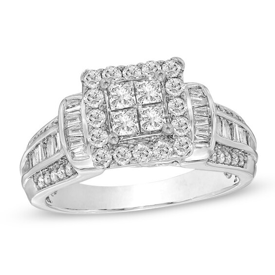 Previously Owned - 1 CT. T.w. Quad Princess-Cut Diamond Frame Engagement Ring in 10K White Gold