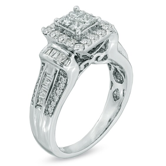 Previously Owned - 1 CT. T.w. Quad Princess-Cut Diamond Frame Engagement Ring in 10K White Gold