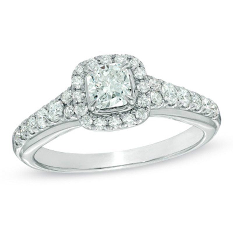 Previously Owned - 1 CT. T.W.Cushion-Cut Diamond Frame Engagement Ring in 14K White Gold