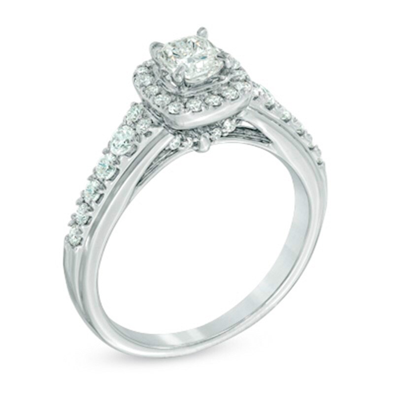 Main Image 2 of Previously Owned - 1 CT. T.W.Cushion-Cut Diamond Frame Engagement Ring in 14K White Gold