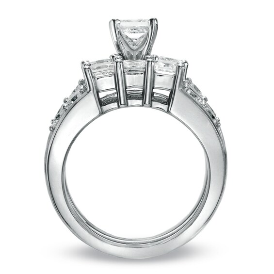 Previously Owned - 3 CT. T.w. Princess-Cut Diamond Three Stone Bridal Set in 14K White Gold