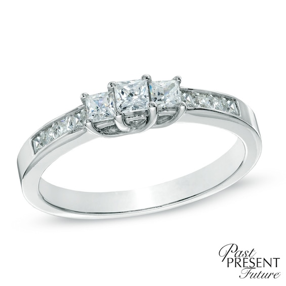 Previously Owned - 1 CT. T.w. Princess-Cut Diamond Three Stone Engagement Ring in 10K White Gold