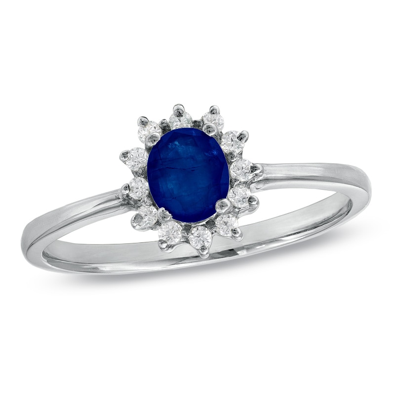 Main Image 1 of Previously Owned - Oval Blue Sapphire and Diamond Accent Ring in 10K White Gold