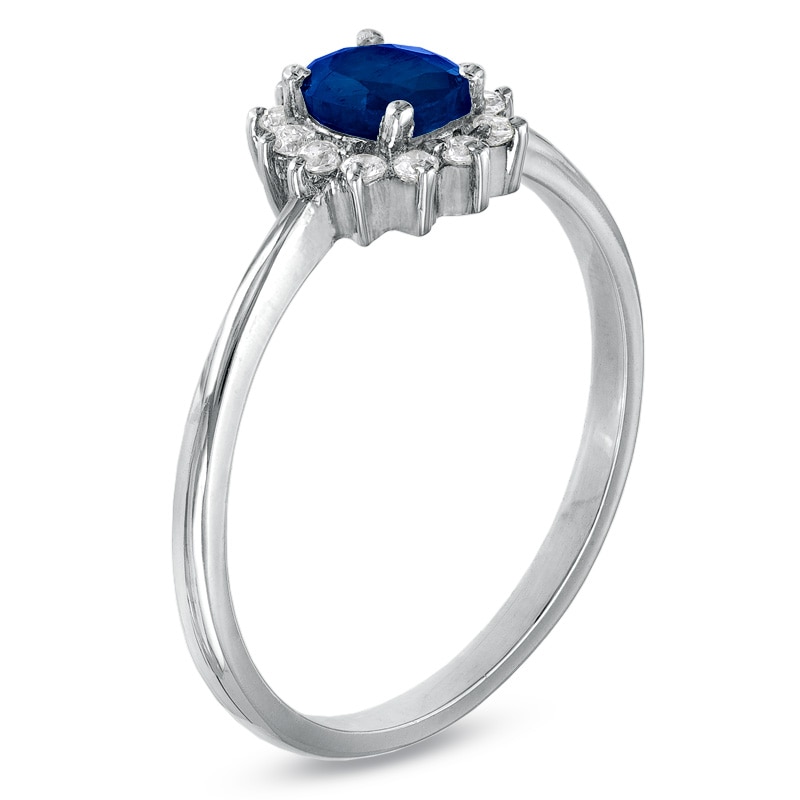 Main Image 2 of Previously Owned - Oval Blue Sapphire and Diamond Accent Ring in 10K White Gold