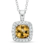 Thumbnail Image 1 of Previously Owned - 7.0mm Cushion-Cut Citrine and Lab-Created White Sapphire Frame Pendant in Sterling Silver