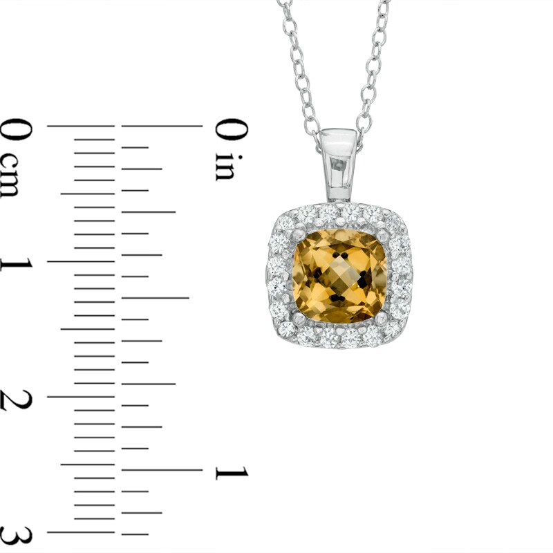 Main Image 2 of Previously Owned - 7.0mm Cushion-Cut Citrine and Lab-Created White Sapphire Frame Pendant in Sterling Silver