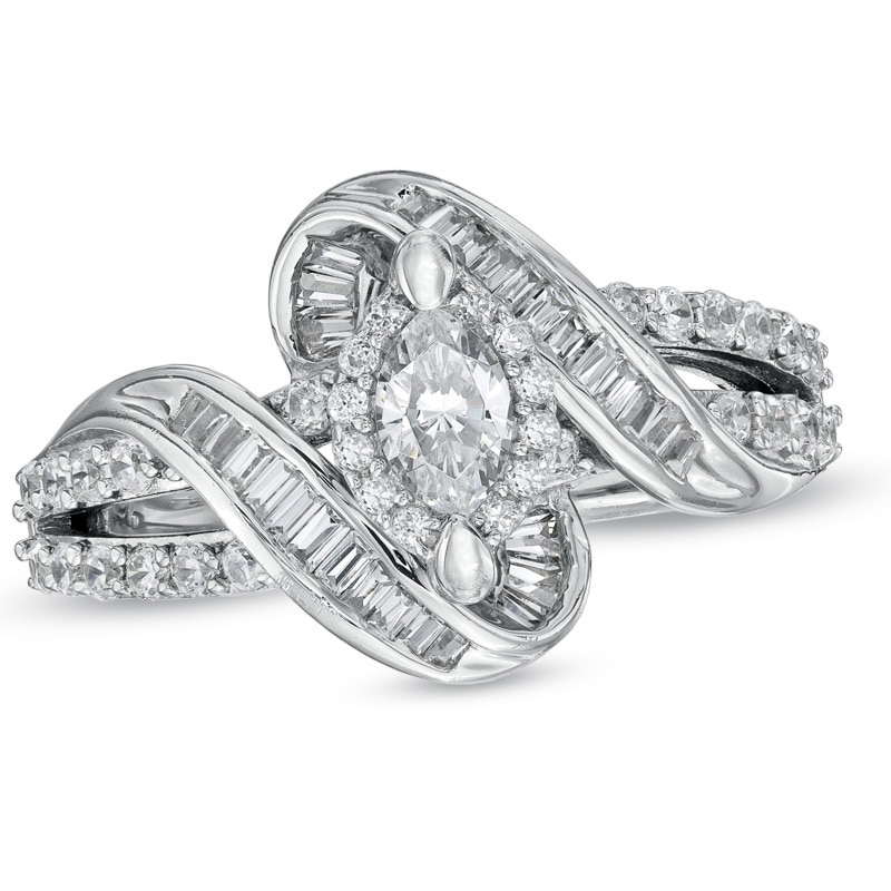 Previously Owned - 1 CT. T.W. Marquise Diamond Twist Engagement Ring in 14K White Gold