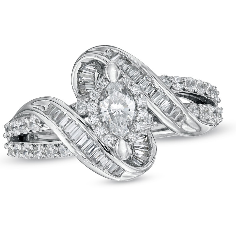 Main Image 1 of Previously Owned - 1 CT. T.W. Marquise Diamond Twist Engagement Ring in 14K White Gold