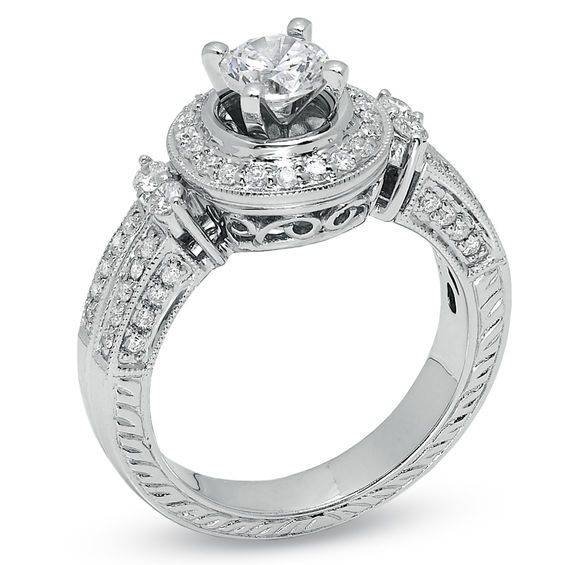Previously Owned - 1 CT. T.w. Diamond Framed Engagement Ring in 14K White Gold