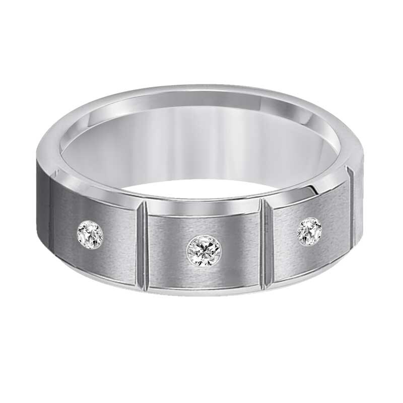 Main Image 2 of Previously Owned - Triton 1/10 CT. T.W. Diamond Comfort Fit Three Stone Tungsten Wedding Band